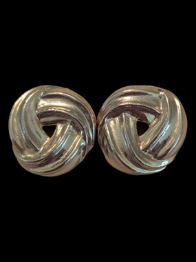 Vintage Mid-Century Gold Tone Round Knot Stud Pierced Earrings